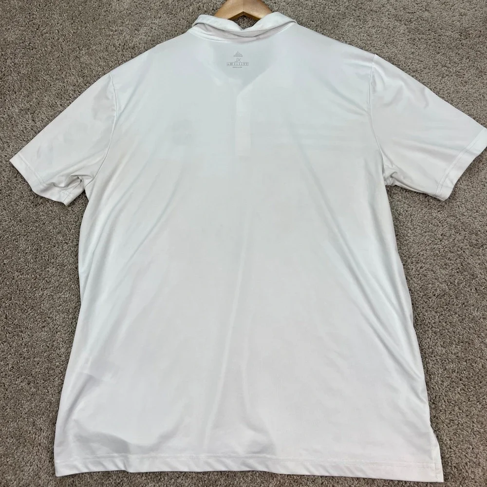 Adidas Polo Shirt Men XL White Short Sleeve‎ Golf Performance 3 Stripe LOGO